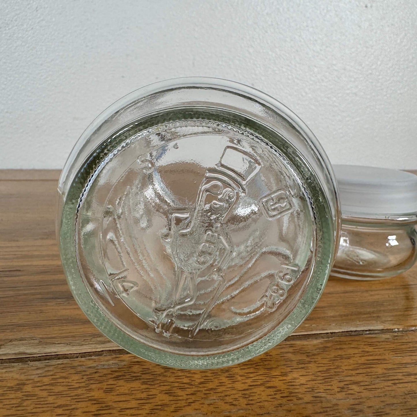 #1812【1980年代】ビンテージ Mr.PEANUT(ミスターピーナッツ) エンボスガラスジャー / ボタニカル柄 アメリカ