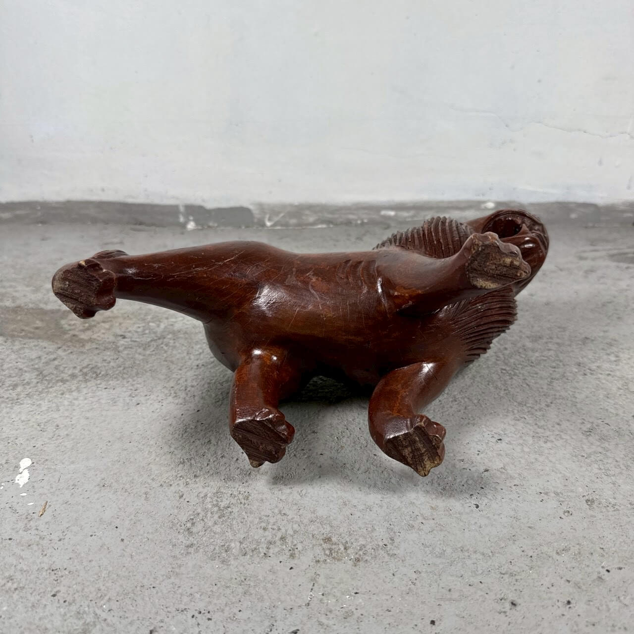 #2403【1960-80年代】ビンテージ 木製ライオンオブジェ / ウッドカービング 獅子