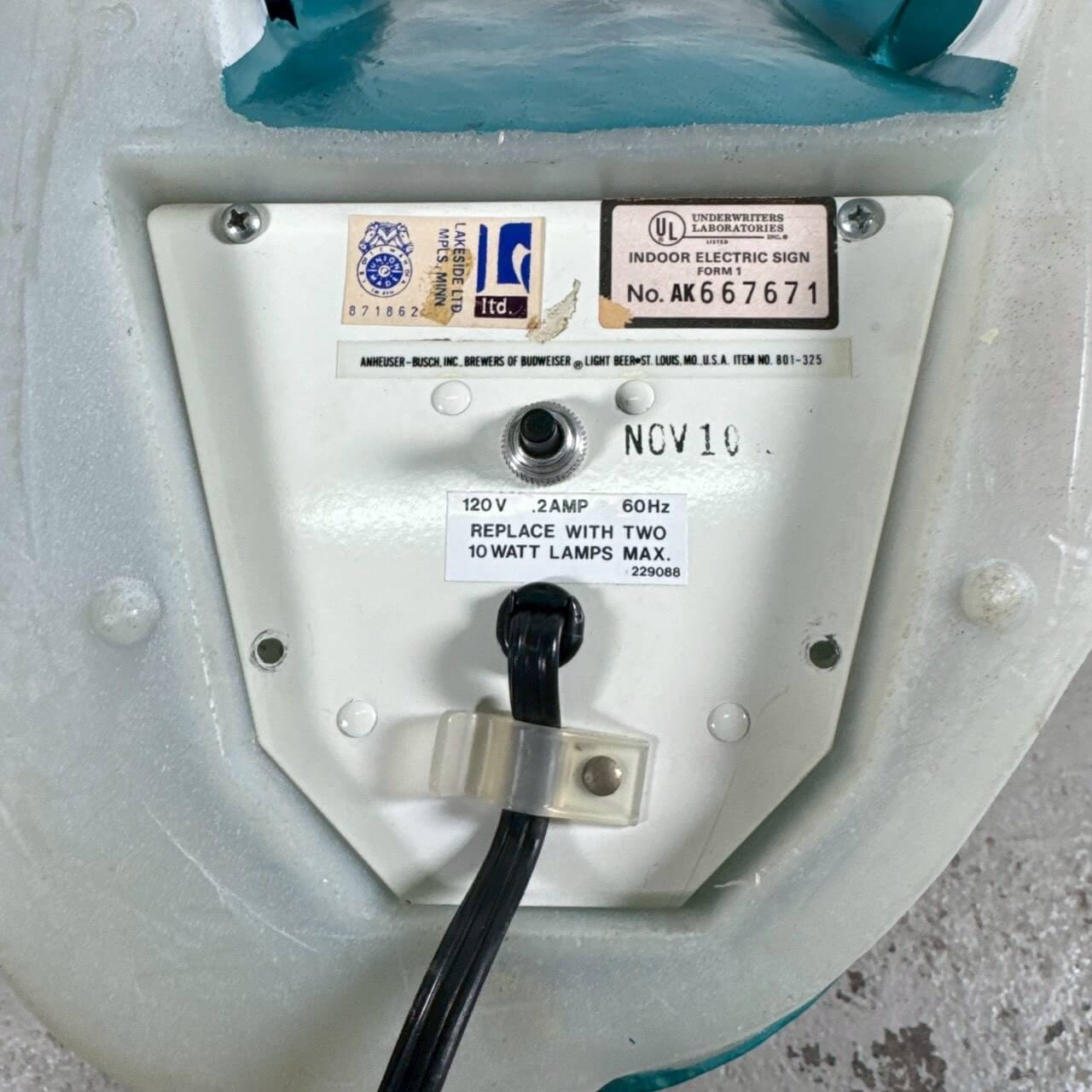 #2272【1986年製】ビンテージ スパッズマッケンジー テーブルランプ バドワイザー バドライト アメリカ