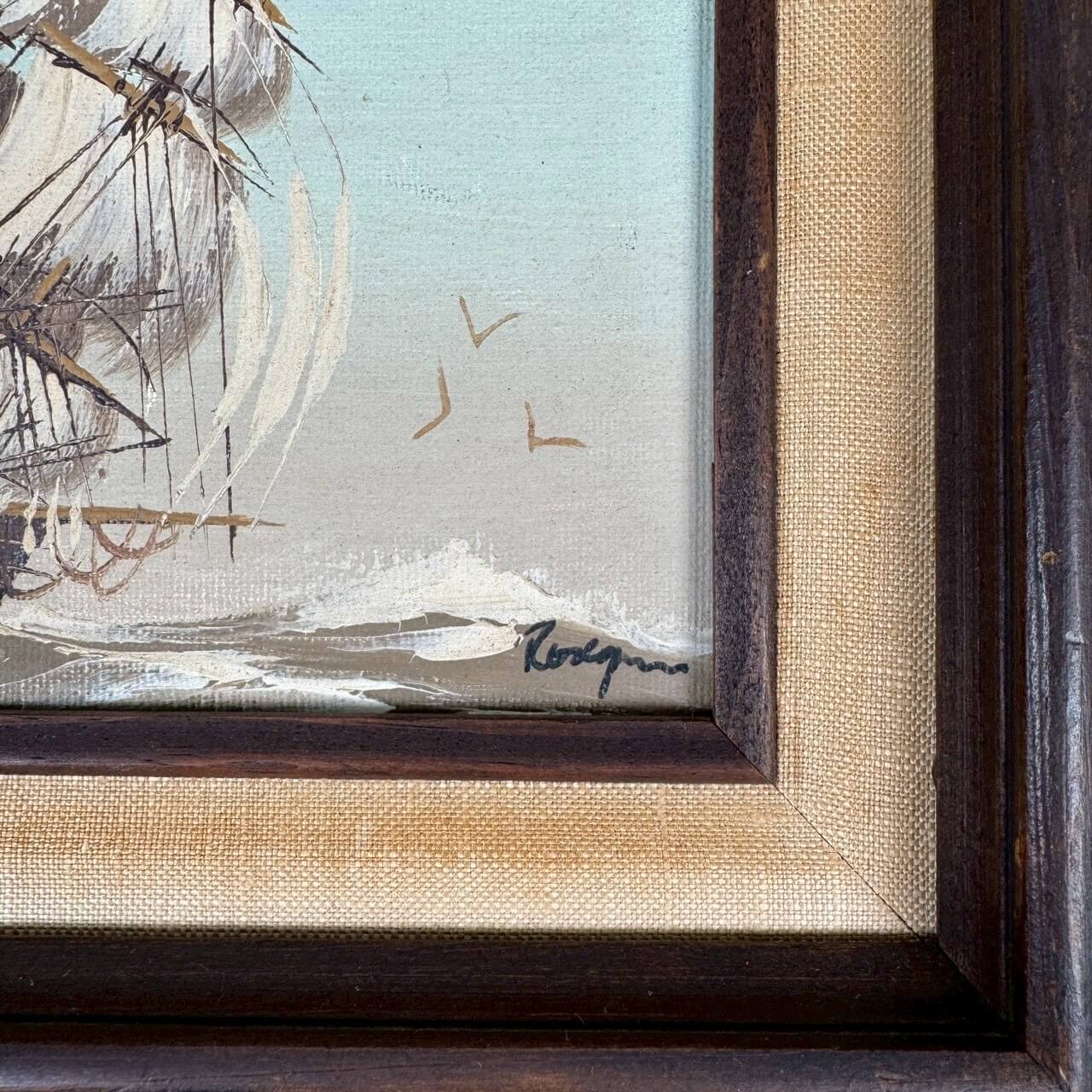 #2316【1960-70年代】ビンテージ 帆船ウォールアート / 木製フレーム付き アメリカ