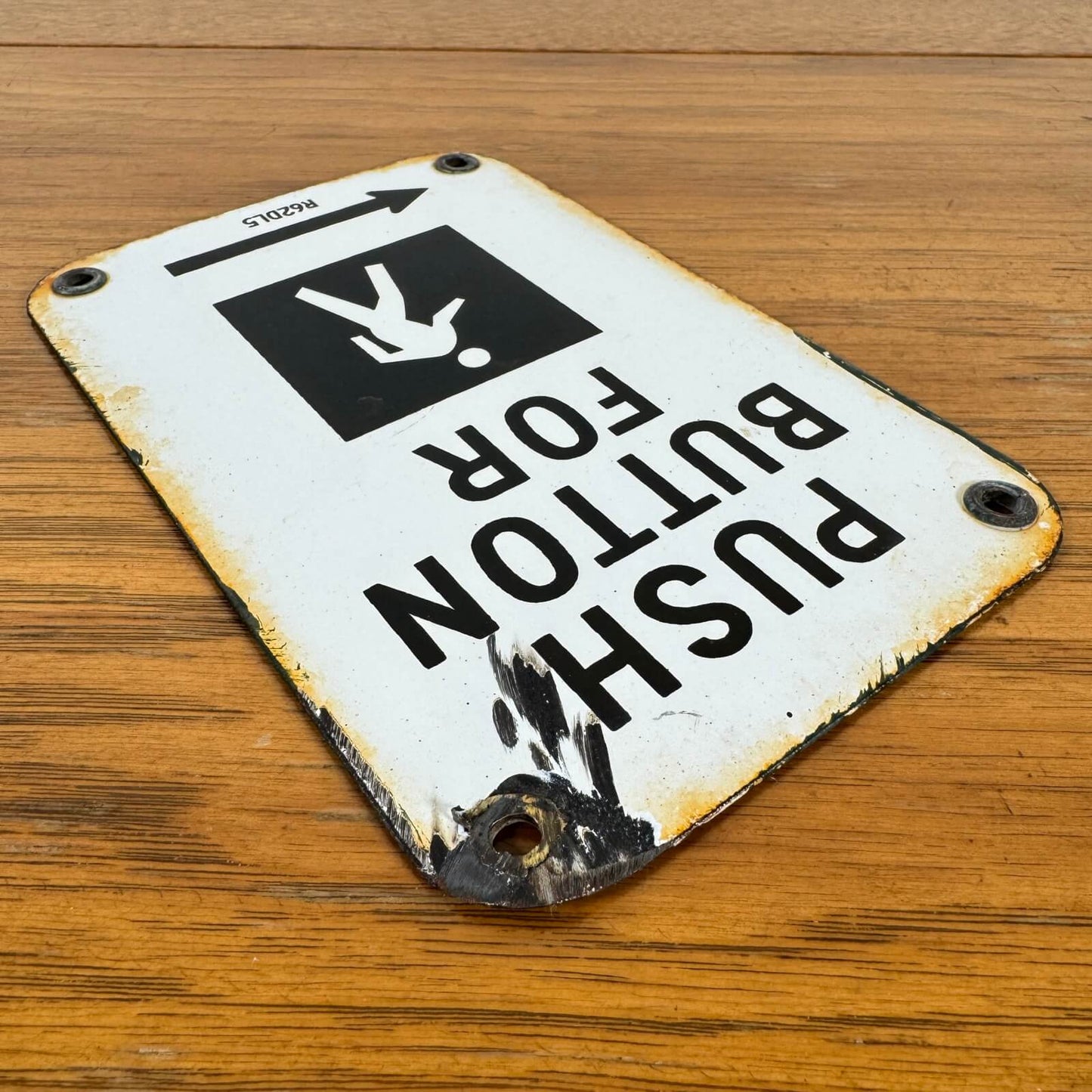 #1641【1960~70年代】ビンテージ PUSH BUTTON ホーロー製サイン / 道路標識 ウォールデコ インテリア アメリカ