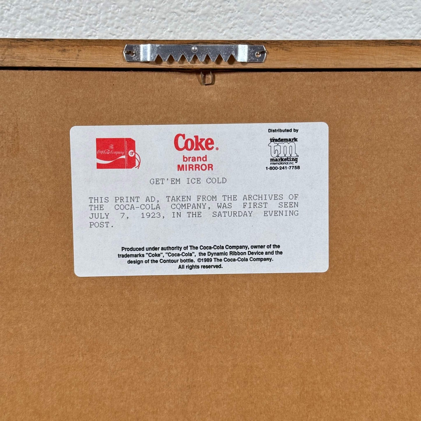 #1377 【1989年】ビンテージ Coca-Cola(コカコーラ)パブミラー / ウォールデコ インテリア アメリカ