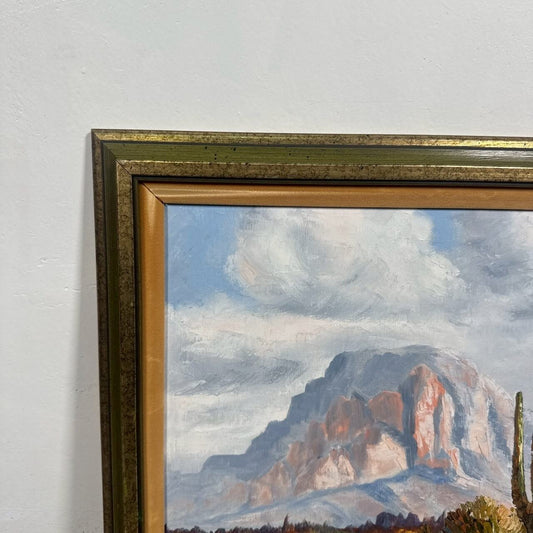 #2430【1970-80年代】ビンテージ サウスウエスト 砂漠風景 サボテン / 額装アート アメリカ