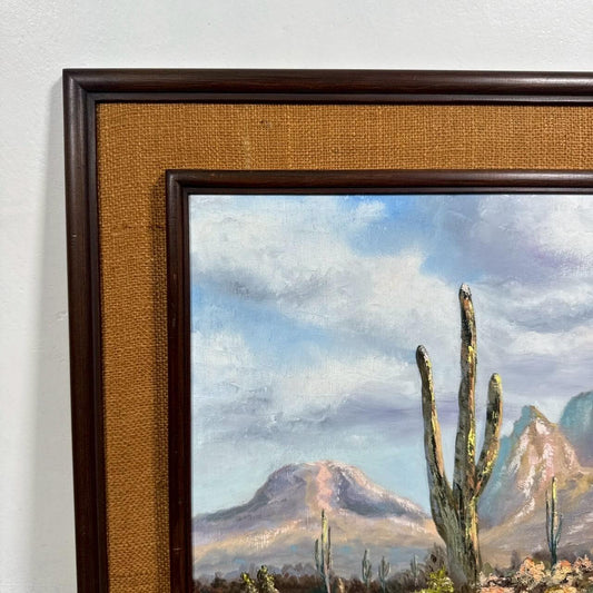 #2431【1970-80年代】ビンテージ サウスウエスト 砂漠風景 サボテン / 額装アート アメリカ