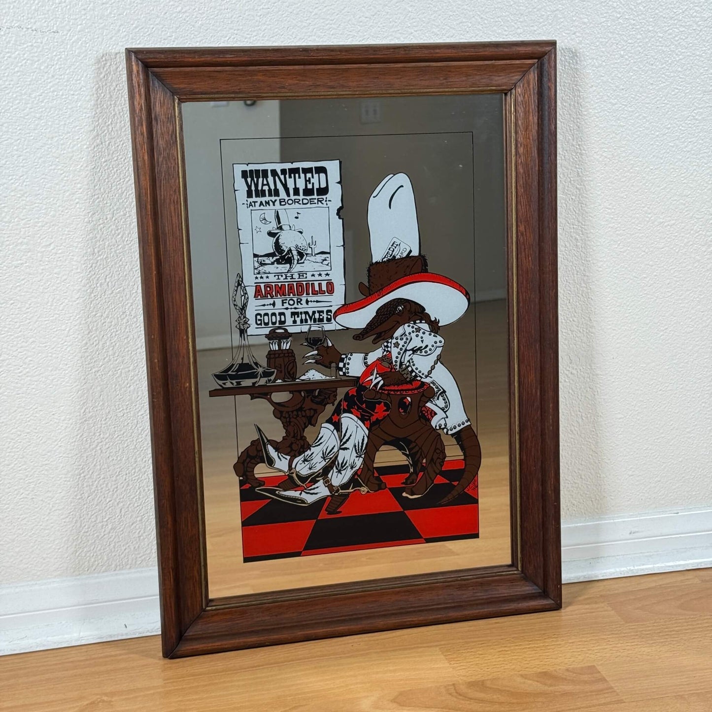 #1942【1974年製】ビンテージ ウエスタン アルマジロ パブミラー / ウォールデコ アメリカ