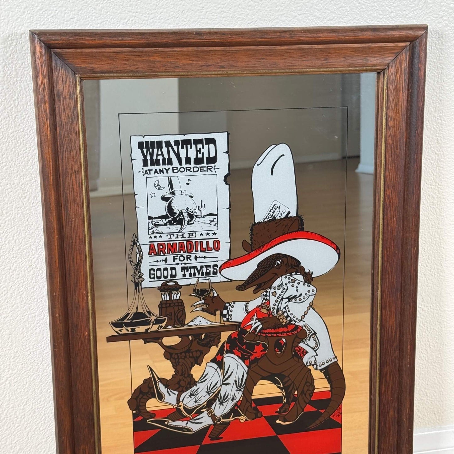 #1942【1974年製】ビンテージ ウエスタン アルマジロ パブミラー / ウォールデコ アメリカ