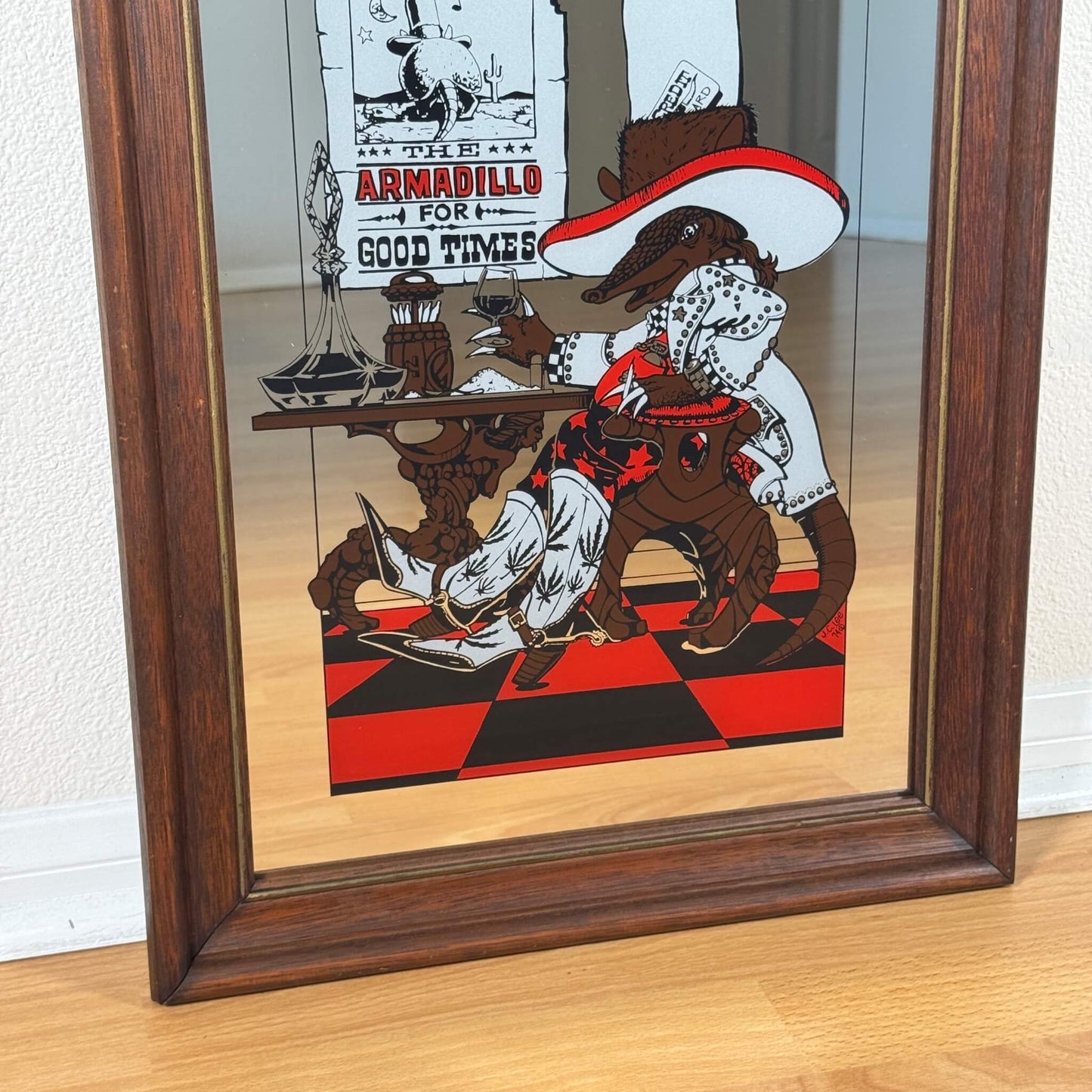 #1942【1974年製】ビンテージ ウエスタン アルマジロ パブミラー / ウォールデコ アメリカ