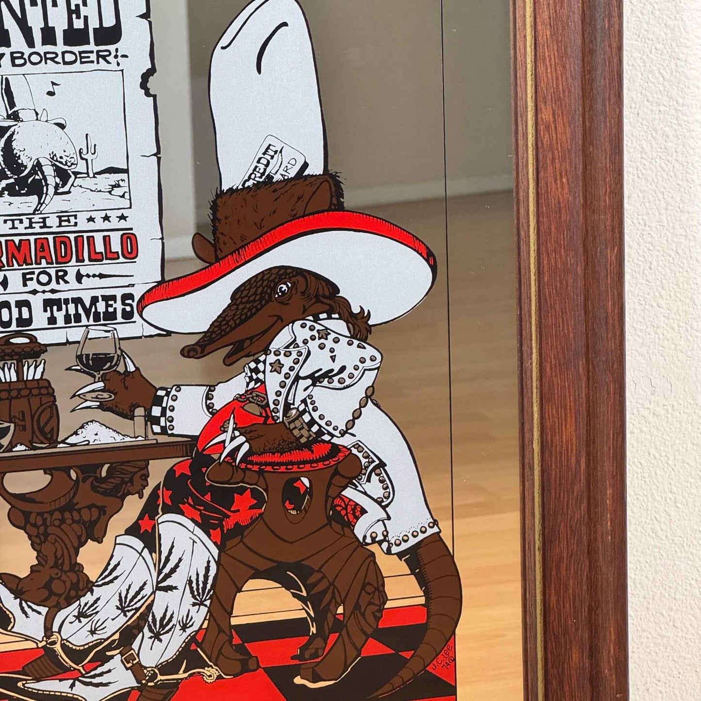 #1942【1974年製】ビンテージ ウエスタン アルマジロ パブミラー / ウォールデコ アメリカ