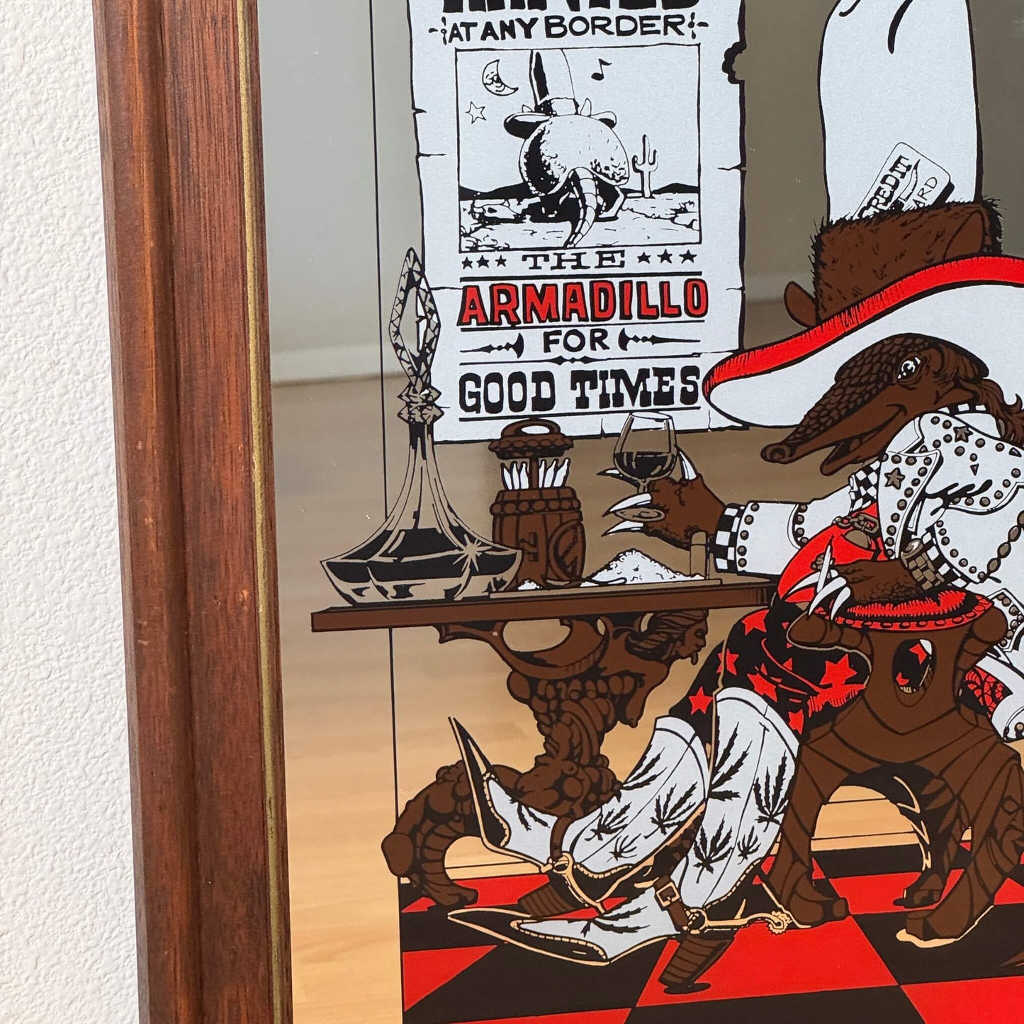 #1942【1974年製】ビンテージ ウエスタン アルマジロ パブミラー / ウォールデコ アメリカ