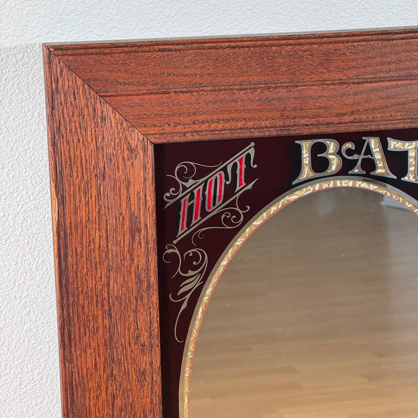 #2104【1980年代】ビンテージ HOT BATHS & MASSAGES ミラー / ウォールデコ アイアンラック付き アメリカ