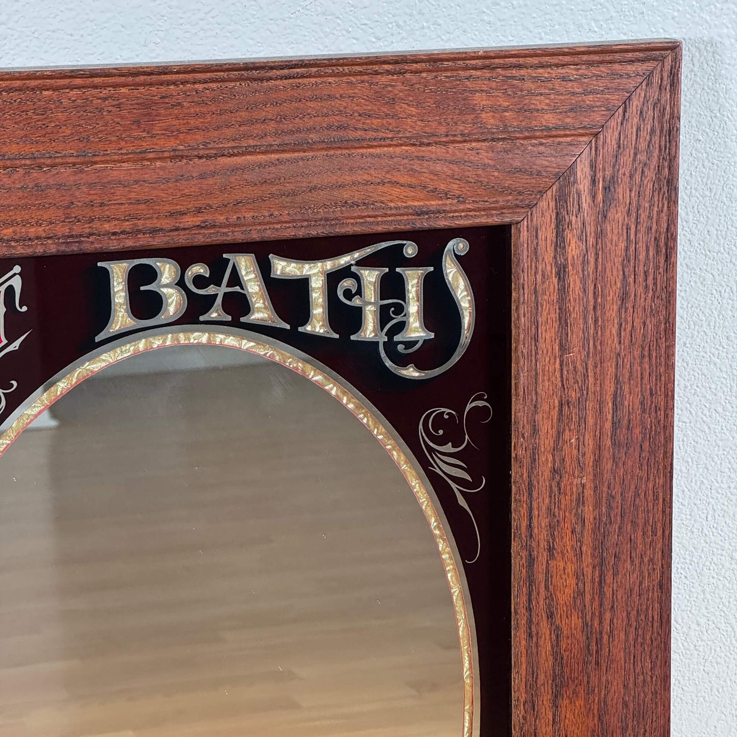 #2104【1980年代】ビンテージ HOT BATHS & MASSAGES ミラー / ウォールデコ アイアンラック付き アメリカ