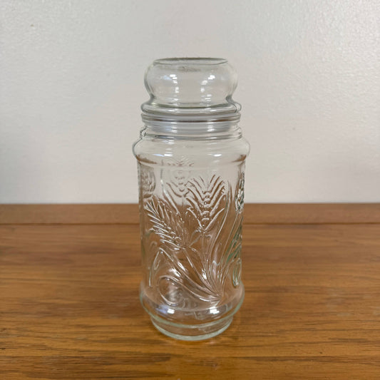 #1812【1980年代】ビンテージ Mr.PEANUT（ミスターピーナッツ） エンボスガラスジャー / ボタニカル柄 アメリカ