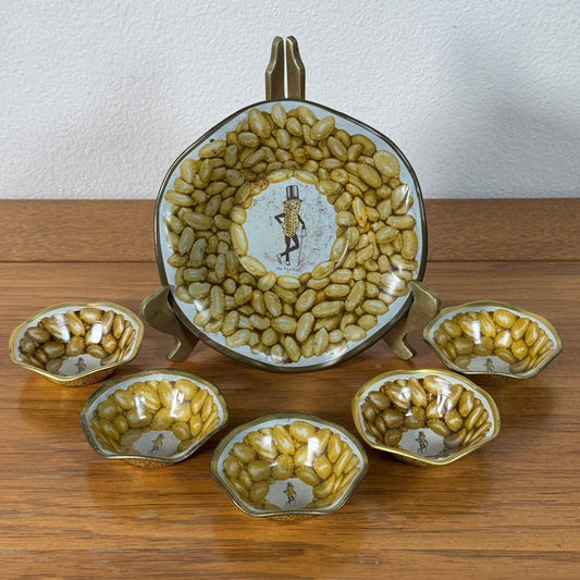 #2055【1950-60年代】ビンテージ Mr. Peanut メタル プレートセット / スナックトレイ アメリカ