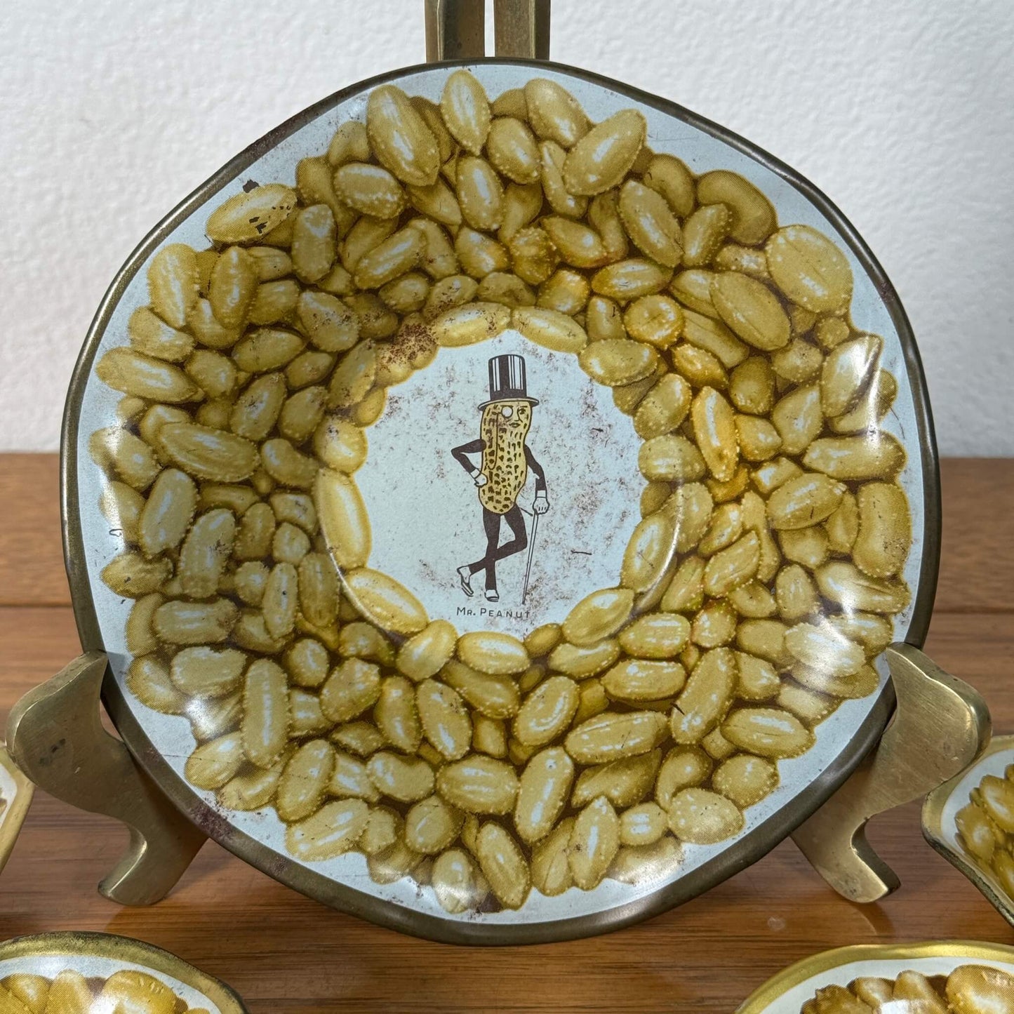 #2055【1950-60年代】ビンテージ Mr. Peanut メタル プレートセット / スナックトレイ アメリカ