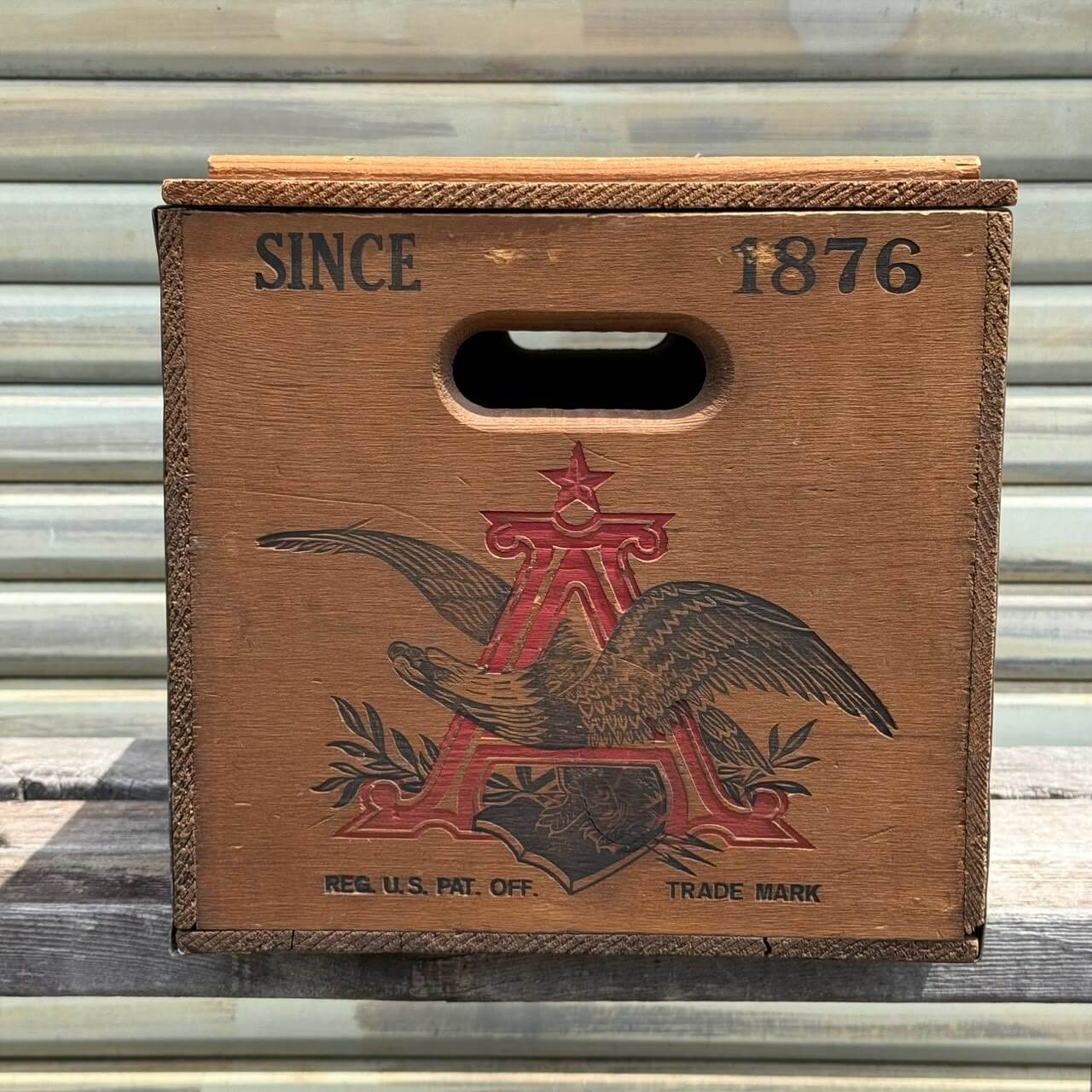 【1970-80年代】ビンテージ バドワイザー 木箱 ウッドボックス 蓋付き アメリカン雑貨 チェッカーボード付き 収納 #2598
