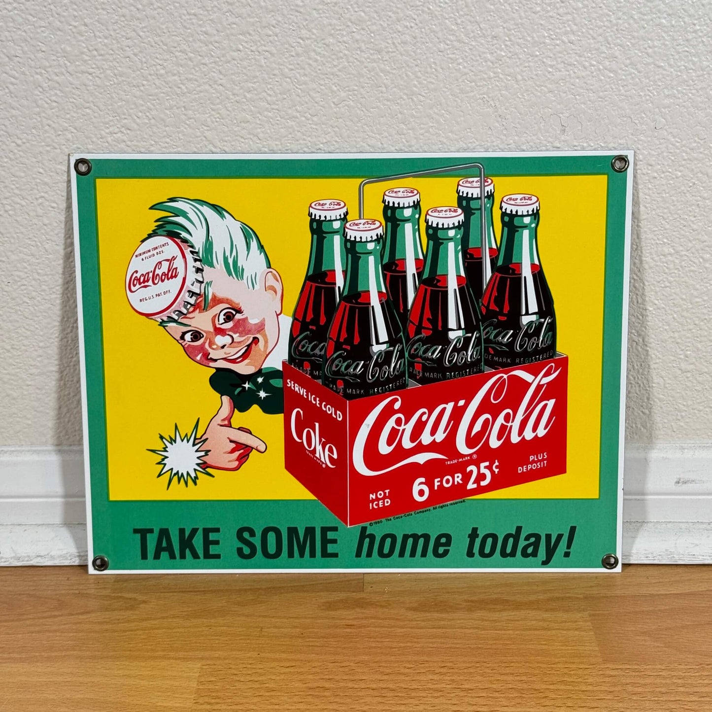 #1411【1990年】 ビンテージ Coca-Cola（コカコーラ） ホーロー製看板 / ウォールデコ アメリカ