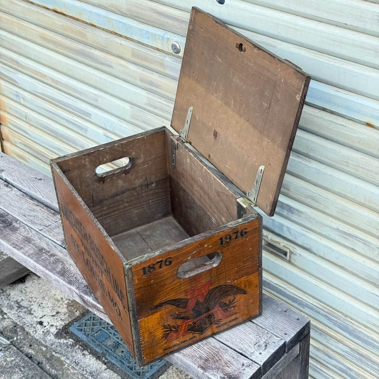 【1970-80年代】ビンテージ バドワイザー 木箱 ウッドボックス 蓋付き アメリカン雑貨 チェッカーボード付き 収納 #2776