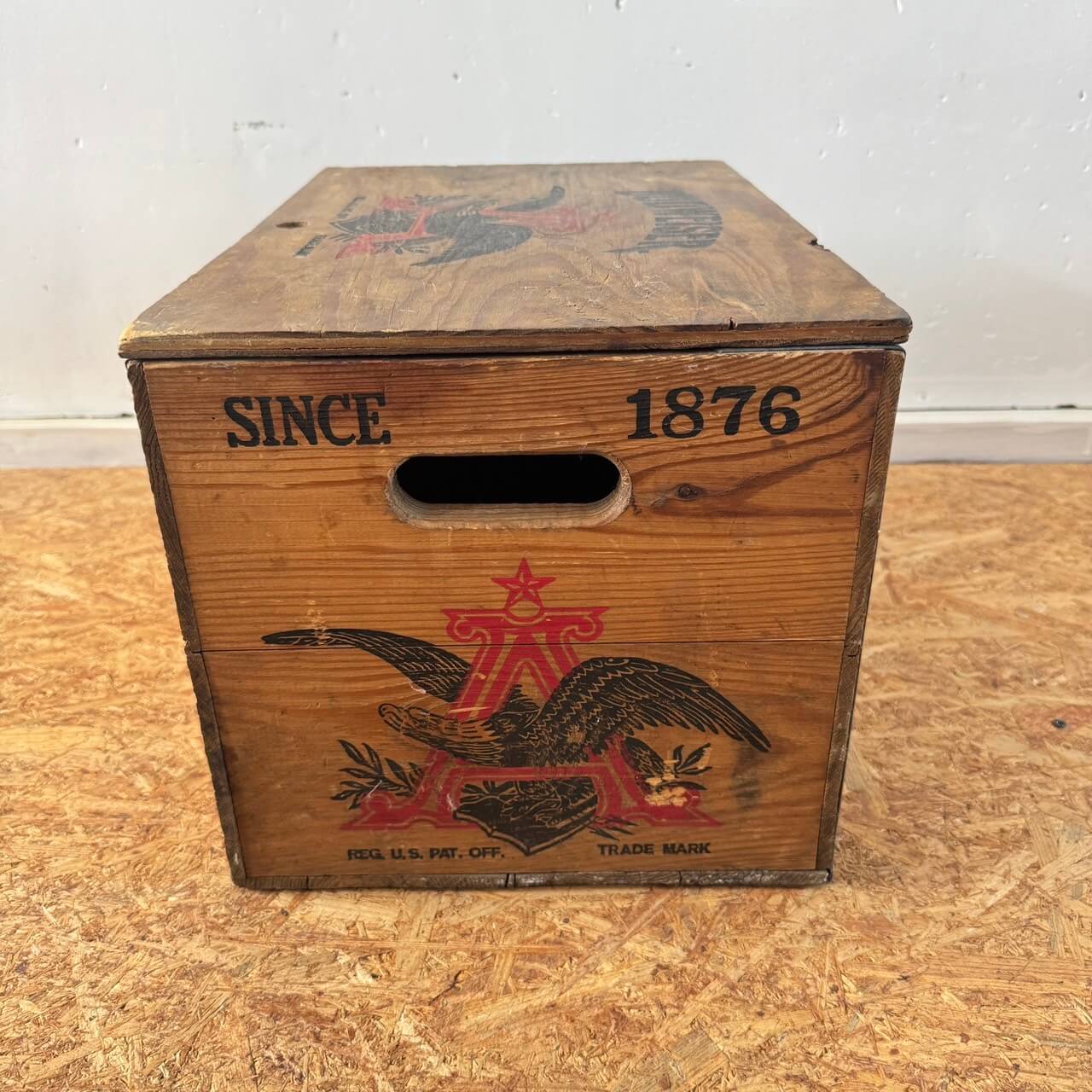 【1970-80年代】ビンテージ バドワイザー 木箱 ウッドボックス 蓋付き アメリカン雑貨 チェッカーボード付き 収納 #2536
