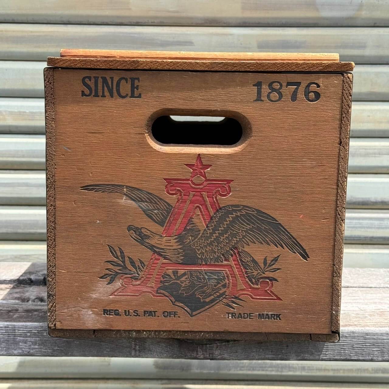 【1970-80年代】ビンテージ バドワイザー 木箱 ウッドボックス 蓋付き アメリカン雑貨 チェッカーボード付き 収納 #2598