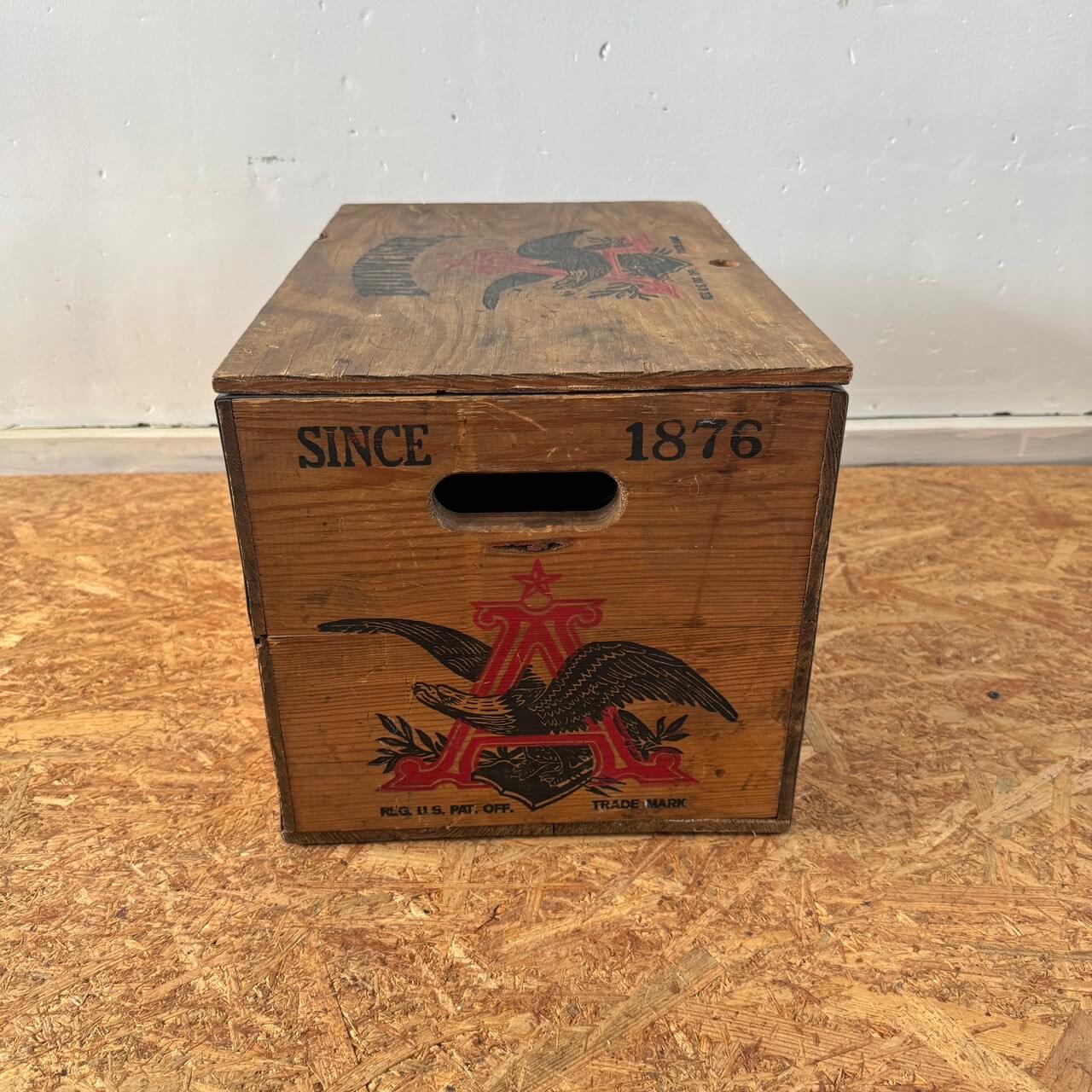 【1970-80年代】ビンテージ バドワイザー 木箱 ウッドボックス 蓋付き アメリカン雑貨 チェッカーボード付き 収納 #2536