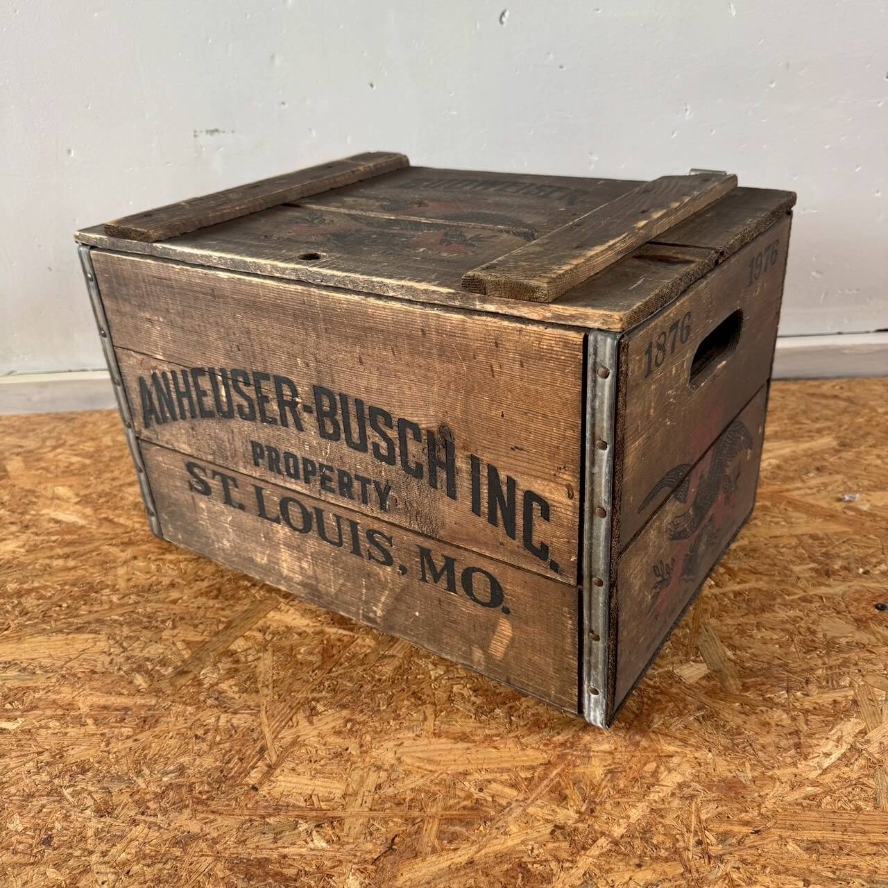 #2520【1970-80年代】ビンテージ 木箱 BUDWEISER バドワイザー ウッドボックス 蓋付き 収納ケース アメリカ