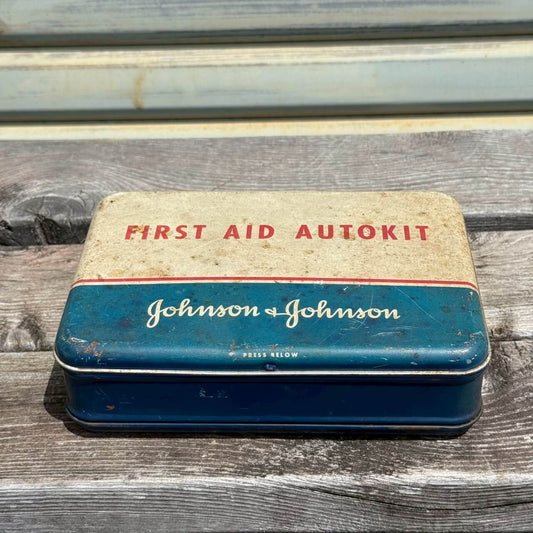 【1960年代】ビンテージ J&J 救急箱 アメリカン雑貨 店舗什器 小物入れ ファーストエイド缶 #2249