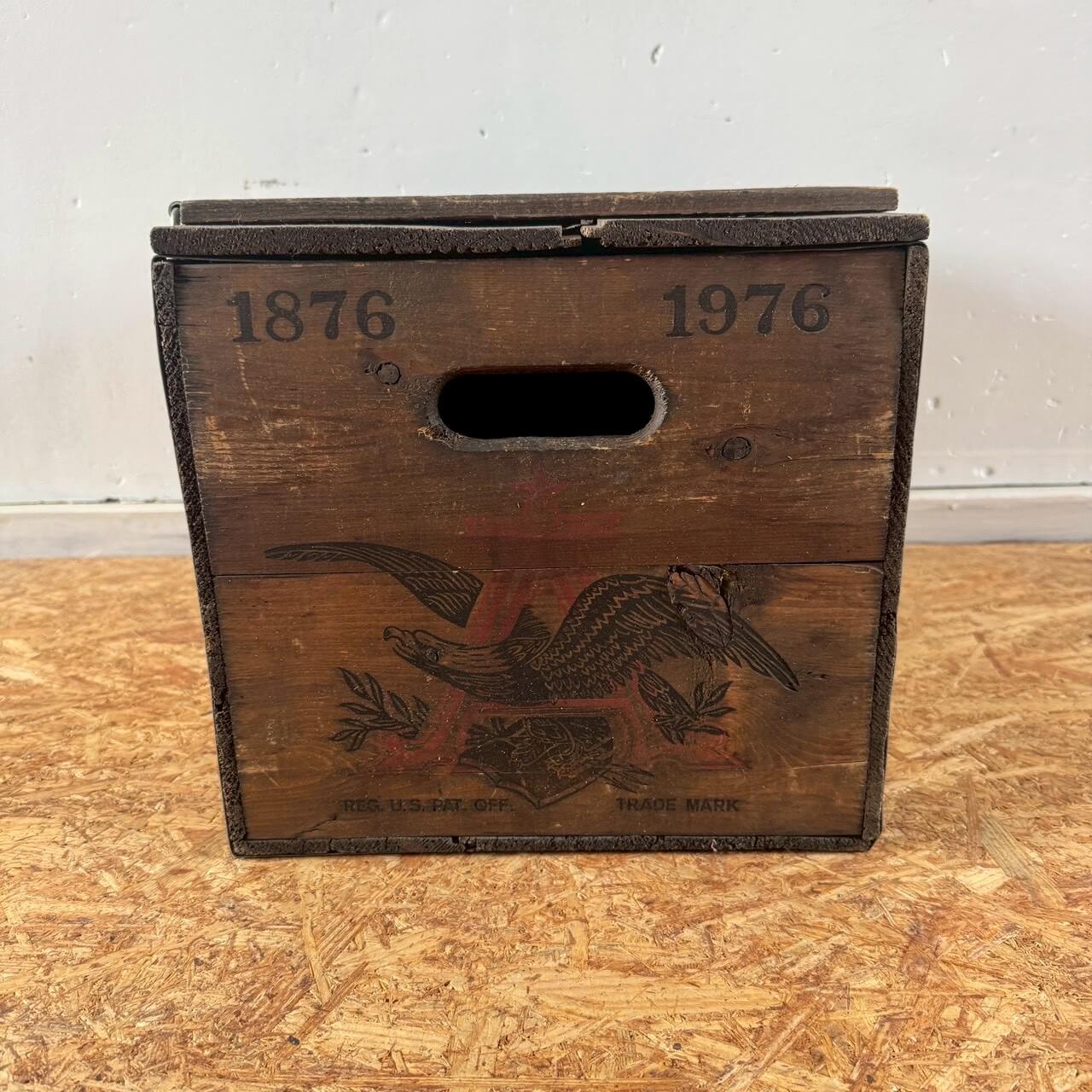 #2520【1970-80年代】ビンテージ 木箱 BUDWEISER バドワイザー ウッドボックス 蓋付き 収納ケース アメリカ