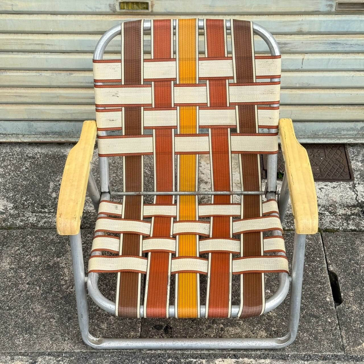 【1970年代】ビンテージ ガレージ アメリカン雑貨 店舗什器 ローンチェア アルミ 折りたたみ #2655-3