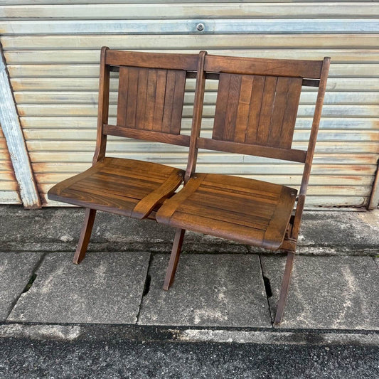 #2254【1950年代】ビンテージ 木製 シアターチェア 2シーター フォールディングチェア アメリカ