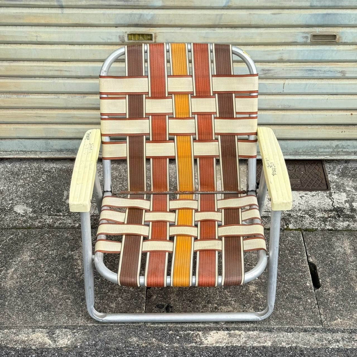 【1970年代】ビンテージ ガレージ アメリカン雑貨 店舗什器 ローンチェア アルミ 折りたたみ #2655-1