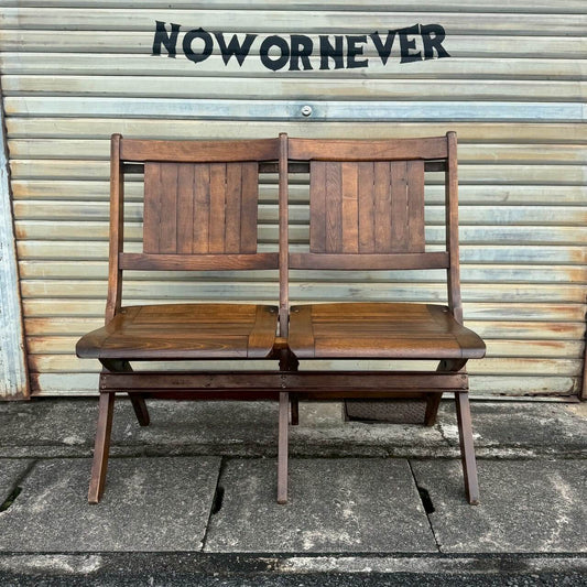 #2254【1950年代】ビンテージ 木製 シアターチェア 2シーター フォールディングチェア アメリカ