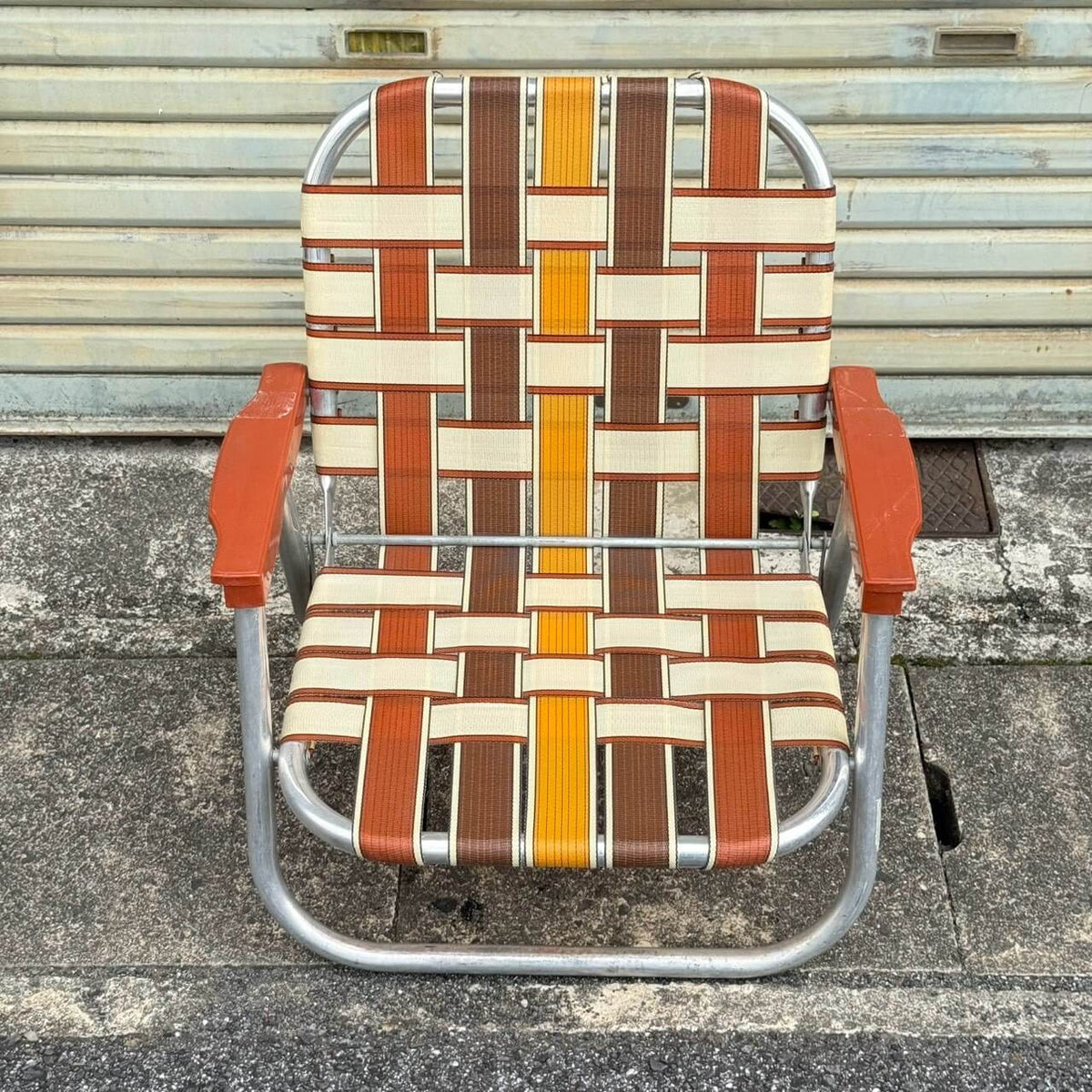 【1970年代】ビンテージ ガレージ アメリカン雑貨 店舗什器 ローンチェア アルミ 折りたたみ #2831