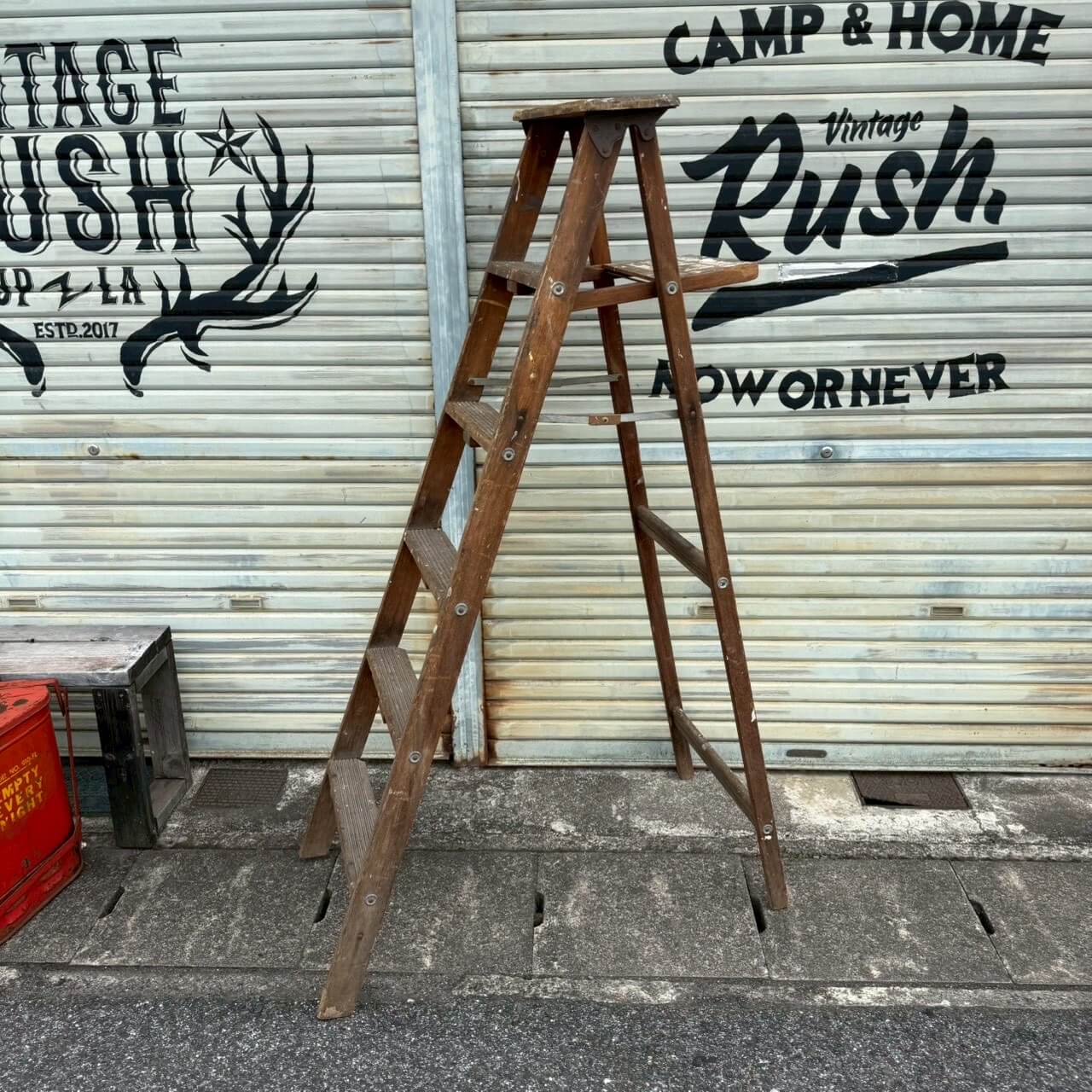 【1970-80年代】ビンテージ ウッドラダー アメリカン雑貨 木製脚立 店舗什器 #2212