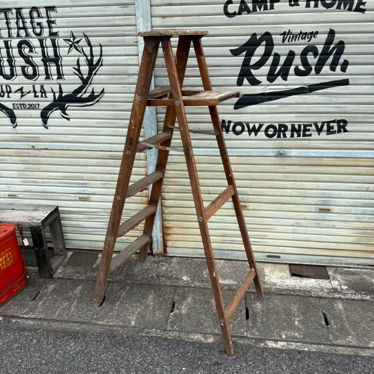 【1970-80年代】ビンテージ ウッドラダー アメリカン雑貨 木製脚立 店舗什器 #2212