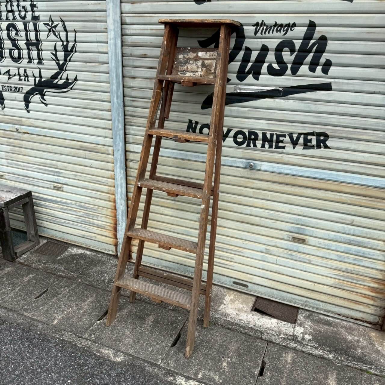 【1970-80年代】ビンテージ ウッドラダー アメリカン雑貨 木製脚立 店舗什器 #2212