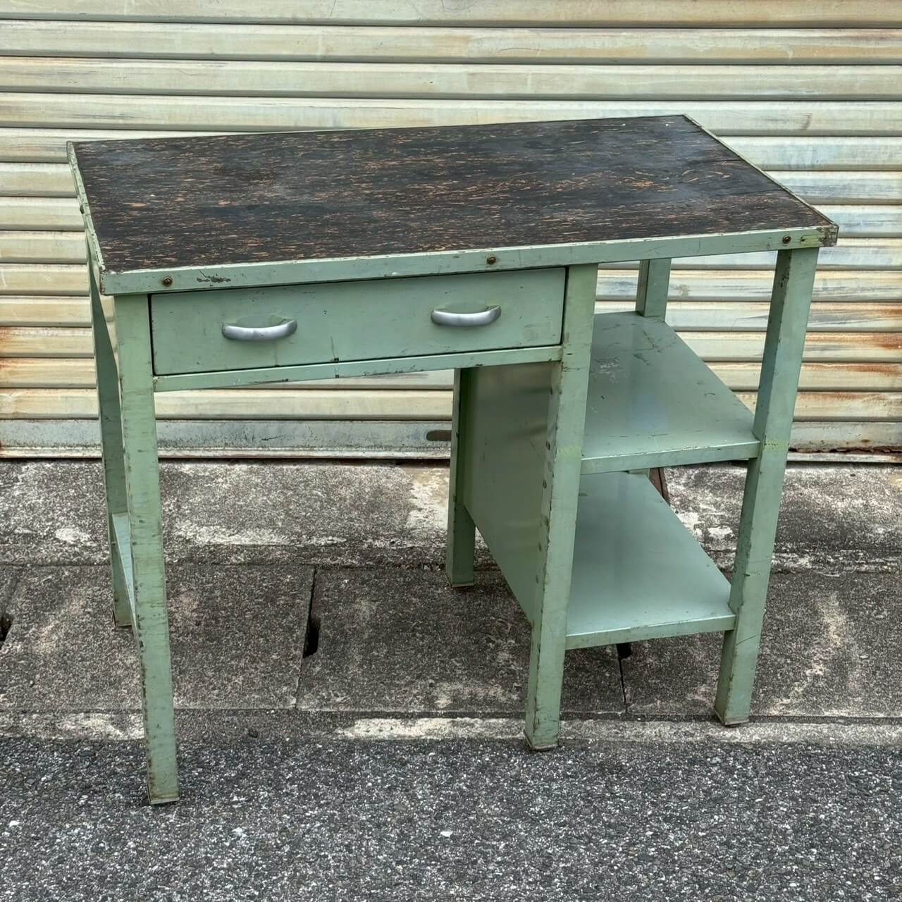 【訳あり】ヴィンテージ デスク 机 レトロ 蚤の市 アンティーク 店舗什器 緑 1950〜60年代】ビンテージ ワークテーブル アメリカン雑貨 店舗什器