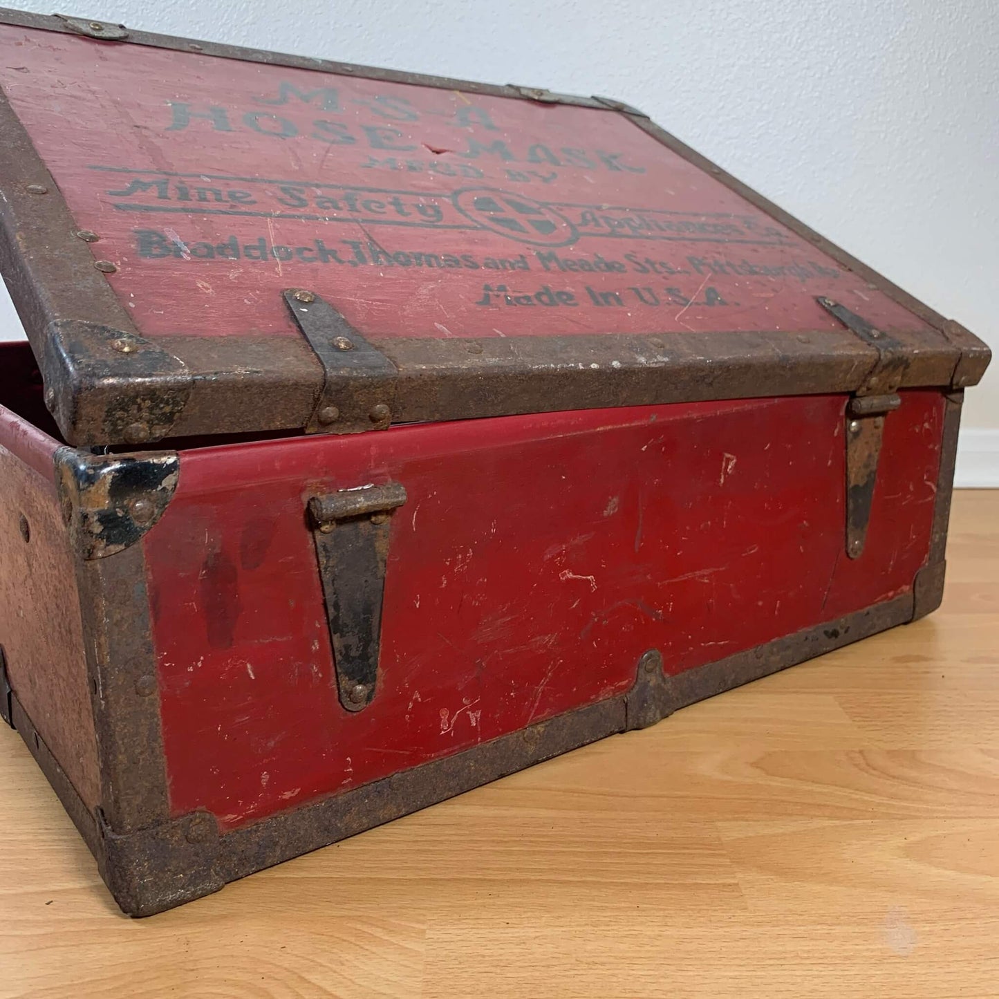 #725【1930-40年代】ビンテージ MSA HOSE MASK 木製ハードケース / 収納ケース アメリカ