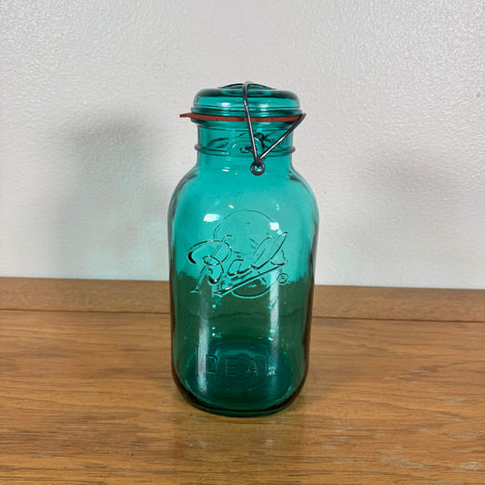 #1803【1920-40年代】ビンテージ Ball IDEAL ガラスジャー / 収納瓶 アクアブルー 小物入れ アメリカ