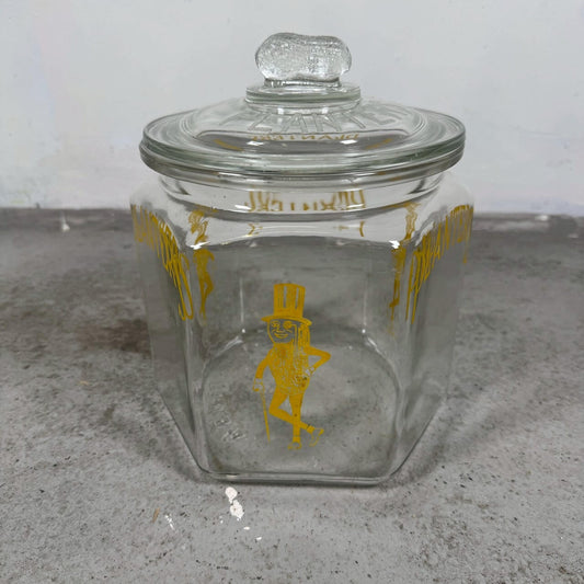 #2402【1960-70年代】ビンテージ PLANTERS ミスターピーナッツ ガラスキャニスター / オリジナルリッド付 アドバタイジングジャー