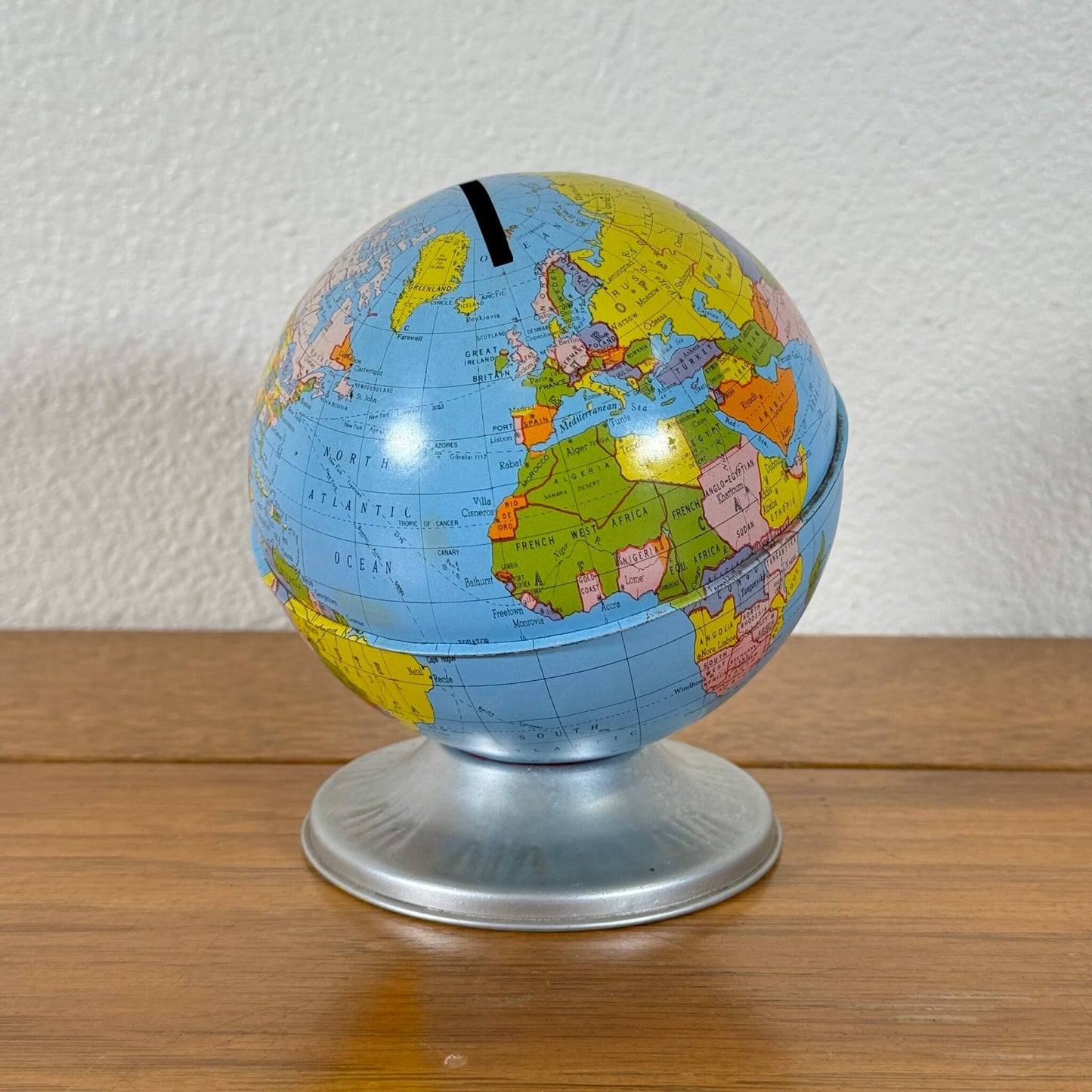 #1494【1950-60年代】ビンテージ 地球儀 貯金箱 ブリキ ディスプレイ アメリカ