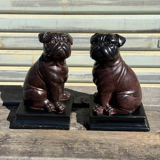 【ビンテージ】オブジェ ブックエンド アメリカン雑貨 店舗什器 パグ 犬 #2632