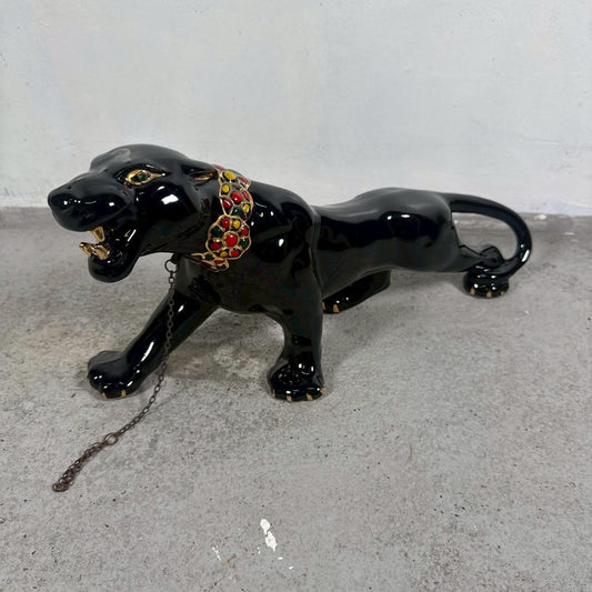 #2271【1950-60年代】ビンテージ ブラックパンサー オブジェ セラミック ジュエリー装飾 ミッドセンチュリー