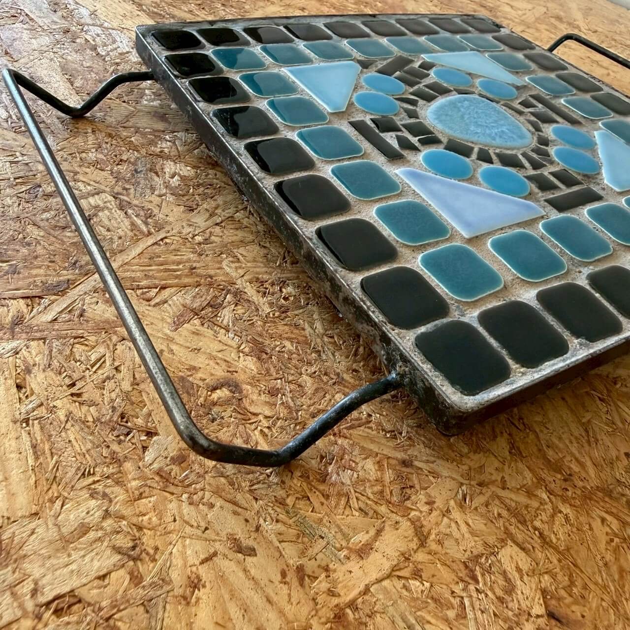 #2297【1970年代】ビンテージ モザイクタイル トリベット / アイアンハンドル付き 鍋敷き アメリカ