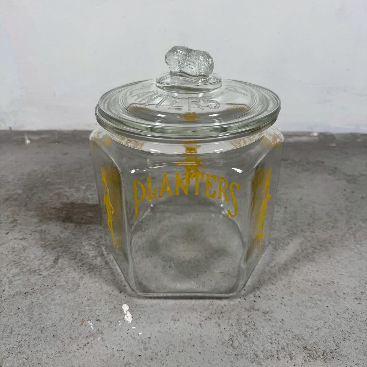 #2402【1960-70年代】ビンテージ PLANTERS ミスターピーナッツ ガラスキャニスター / オリジナルリッド付 アドバタイジングジャー