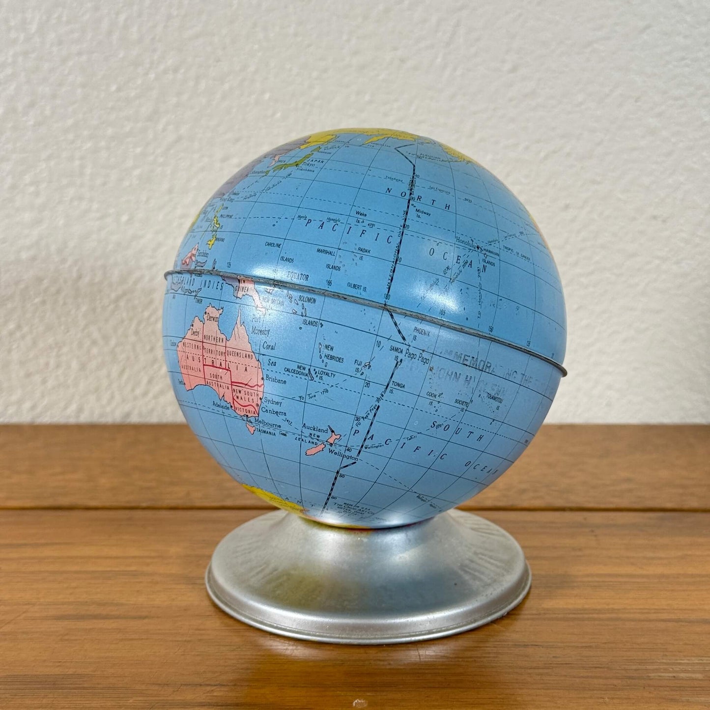 #1494【1950-60年代】ビンテージ 地球儀 貯金箱 ブリキ ディスプレイ アメリカ
