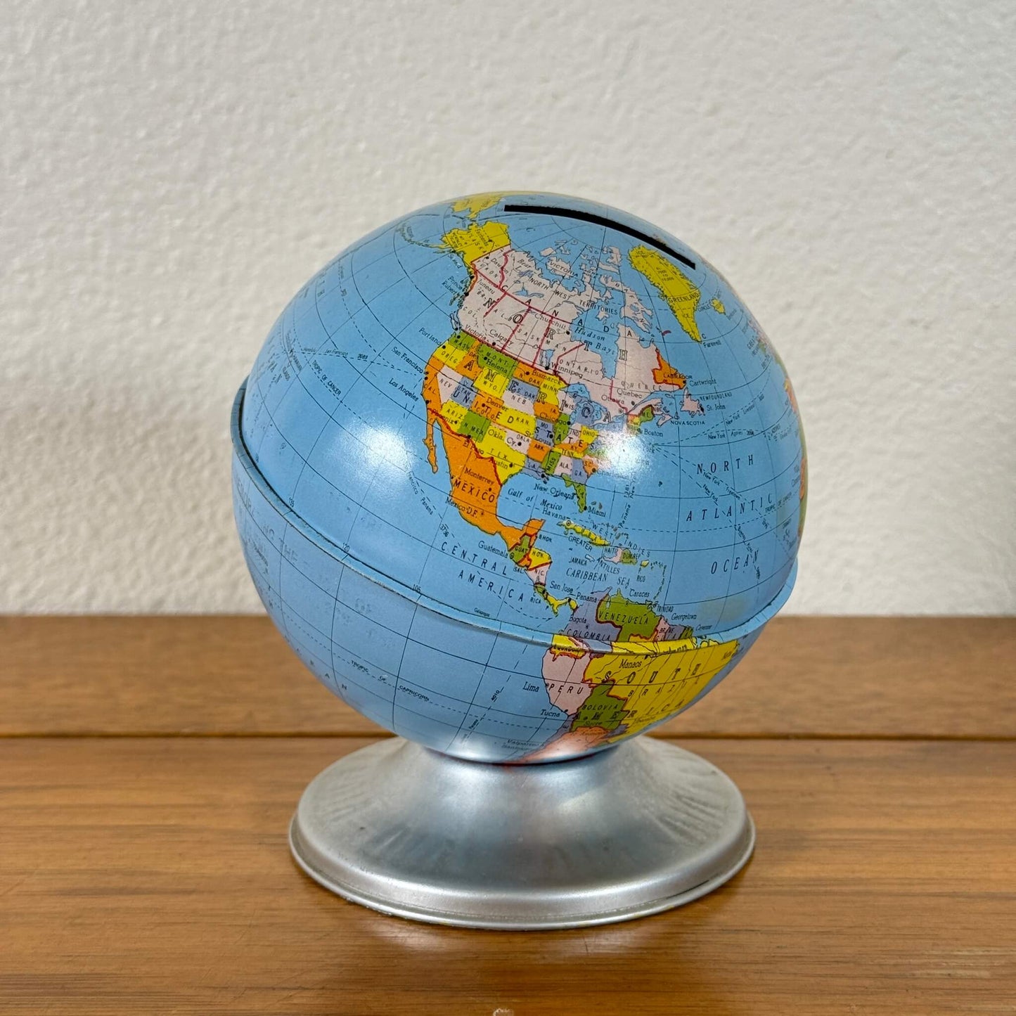 #1494【1950-60年代】ビンテージ 地球儀 貯金箱 ブリキ ディスプレイ アメリカ
