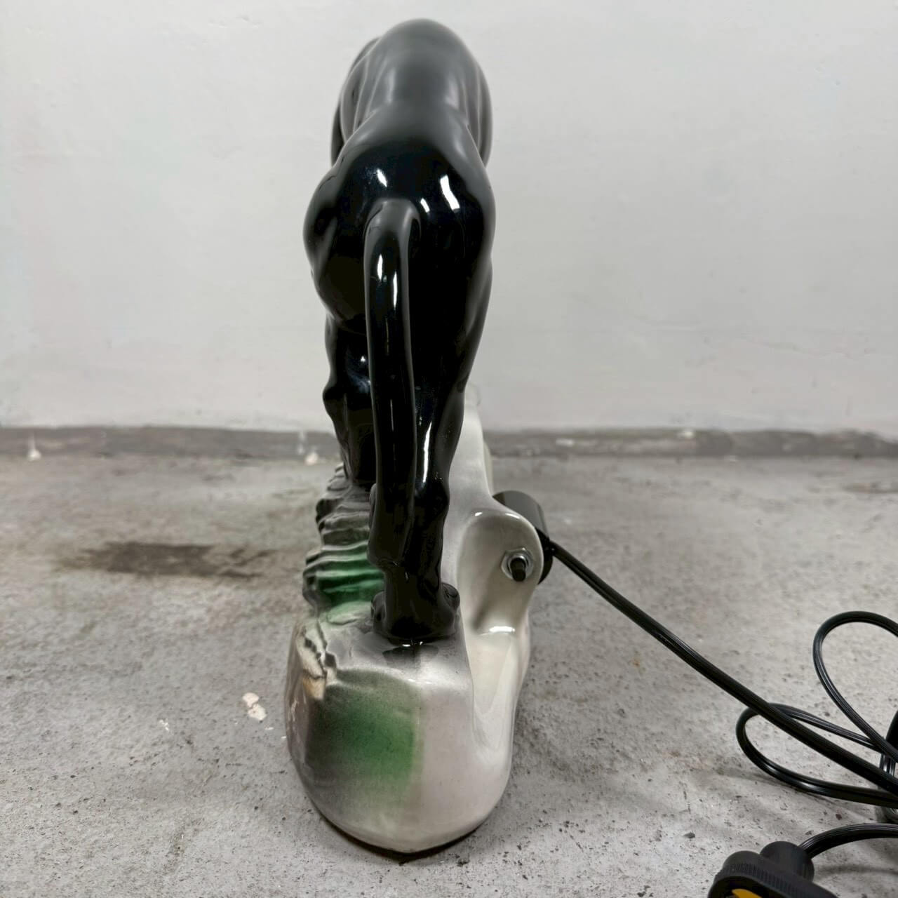 #2270【1950-60年代】ビンテージ ブラックパンサー オブジェ セラミック ライト付き ミッドセンチュリー アメリカ