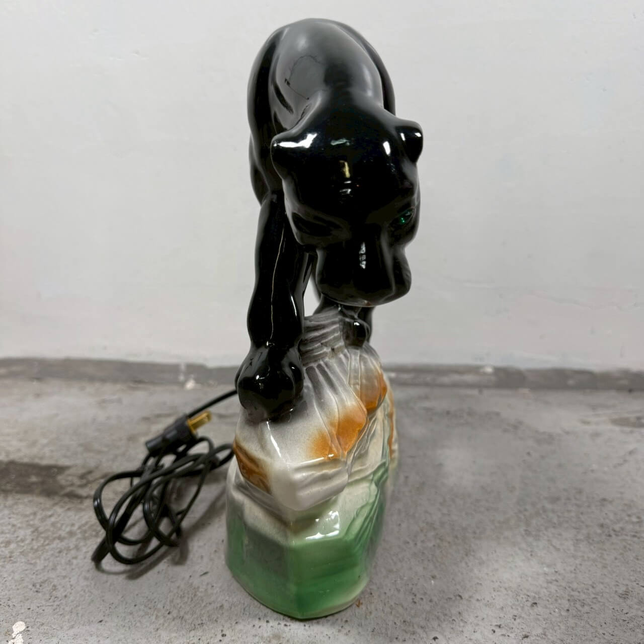 #2270【1950-60年代】ビンテージ ブラックパンサー オブジェ セラミック ライト付き ミッドセンチュリー アメリカ