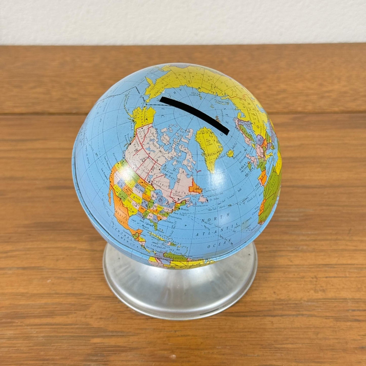 #1494【1950-60年代】ビンテージ 地球儀 貯金箱 ブリキ ディスプレイ アメリカ