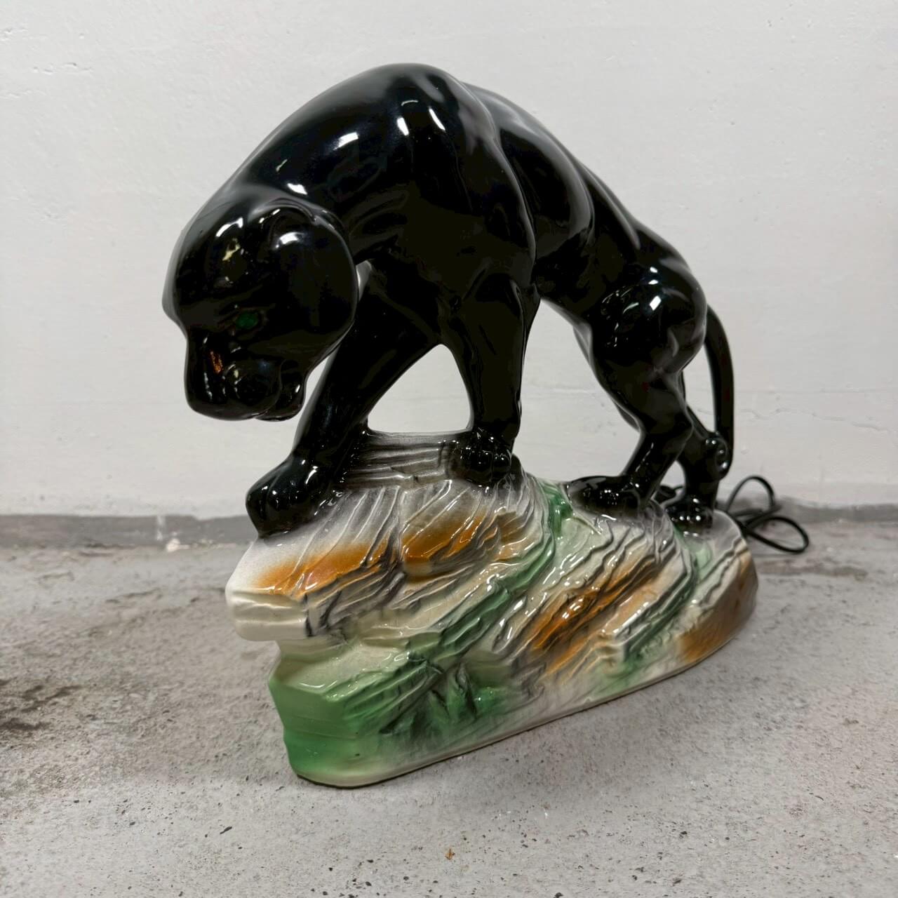 #2270【1950-60年代】ビンテージ ブラックパンサー オブジェ セラミック ライト付き ミッドセンチュリー アメリカ